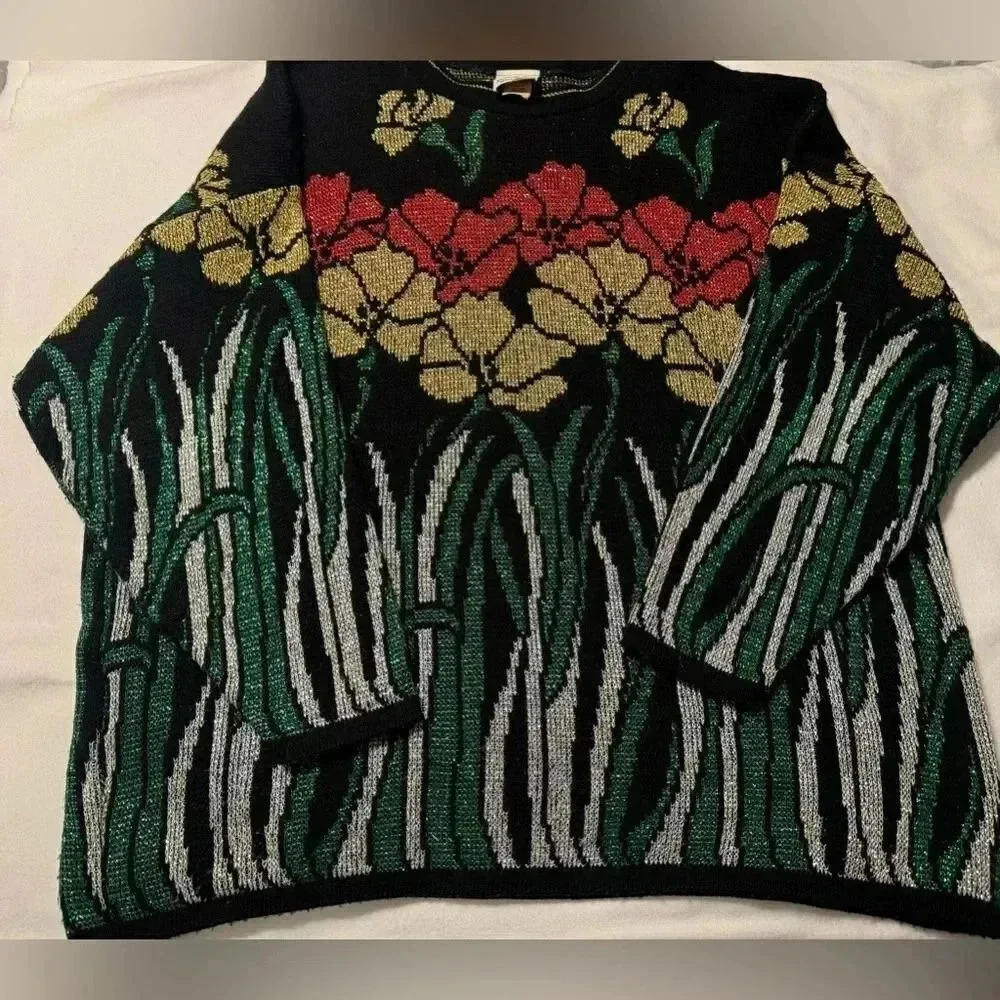 Vintage Red Sweater Red Gold Holiday Metallic |  Christmas Sweater | Size 1x